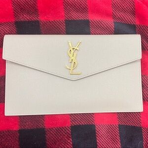 YSL Beige Clutch with Gold Logo
